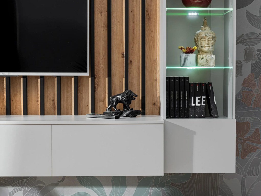 Obývacia stena Vertic (dub artisan + perla gray) (s LED osvetlením). Akcia -12%. Vlastná spoľahlivá doprava až k Vám domov. 1097586