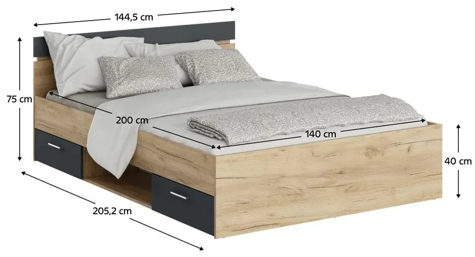 Manželská posteľ 140 cm Michigin (dub artisan + grafit) (s úložným priestorom). Vlastná spoľahlivá doprava až k Vám domov. 1096898