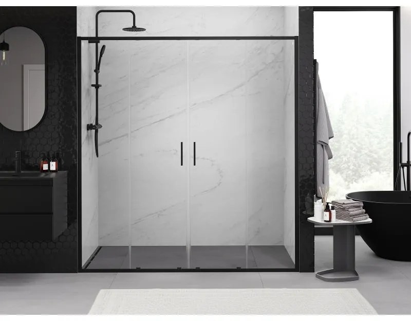 Mexen Exo, 2-krídlové posuvné 190x200 cm, 6mm číre sklo, čierny profil, 8152-190-000-70-00