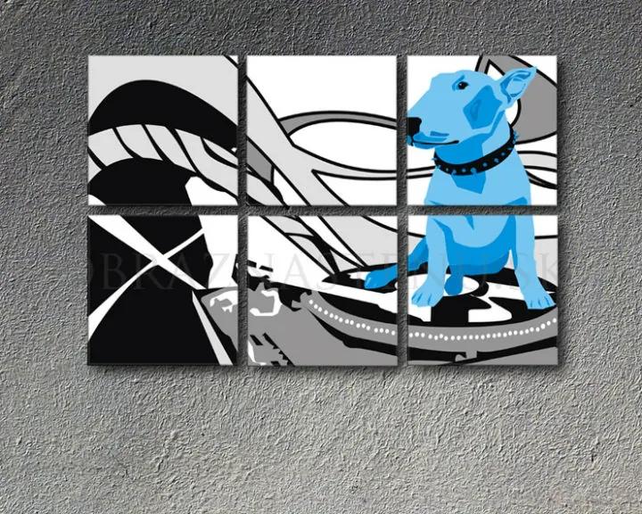 Ručne maľovaný POP Art obraz Dog and DJ´S