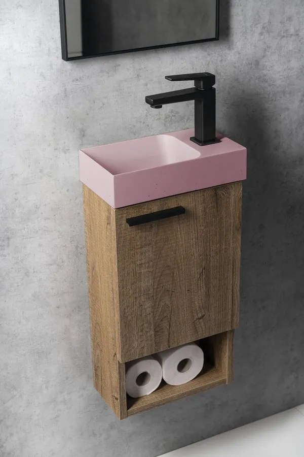 Sapho Sapho, PICCOLINO betónové umývadlo 30,8x17cm, batéria vpravo, ružová matná, PK30521
