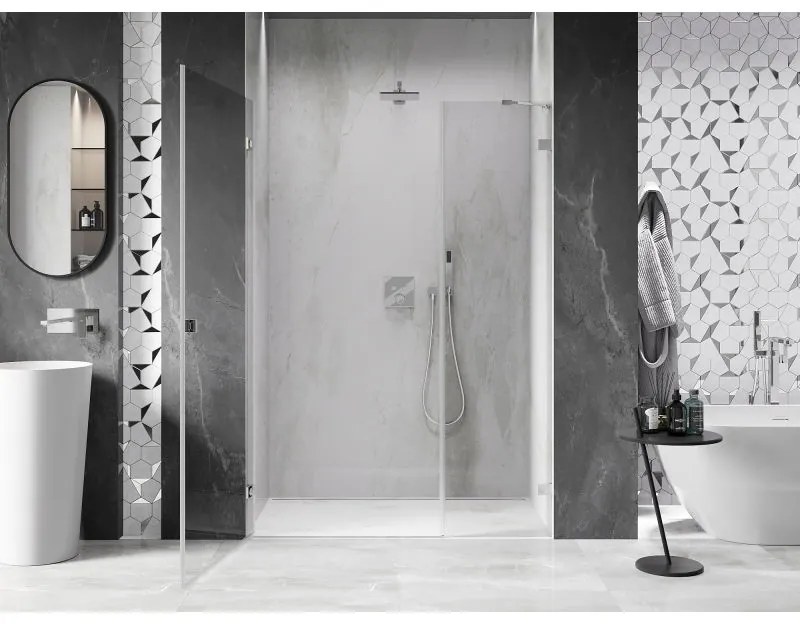 Mexen Lunar-B, ľavé otočné sprchové dvere 140 cm, číre sklo, chrómový profil, 832S-140-050-01-00-L