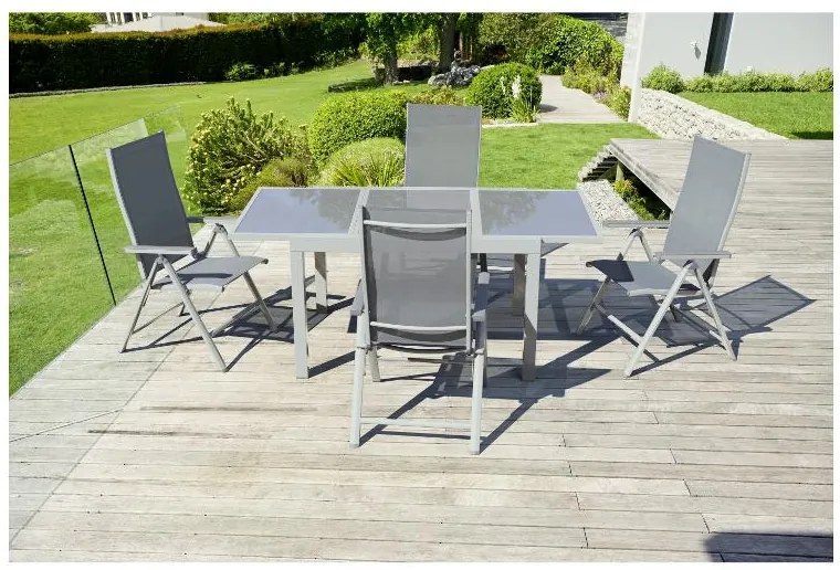 Livarno home Hliníkové kreslo Houston s vysokým operadlom, biele/bledosivé, 12 kusov  (800008946)