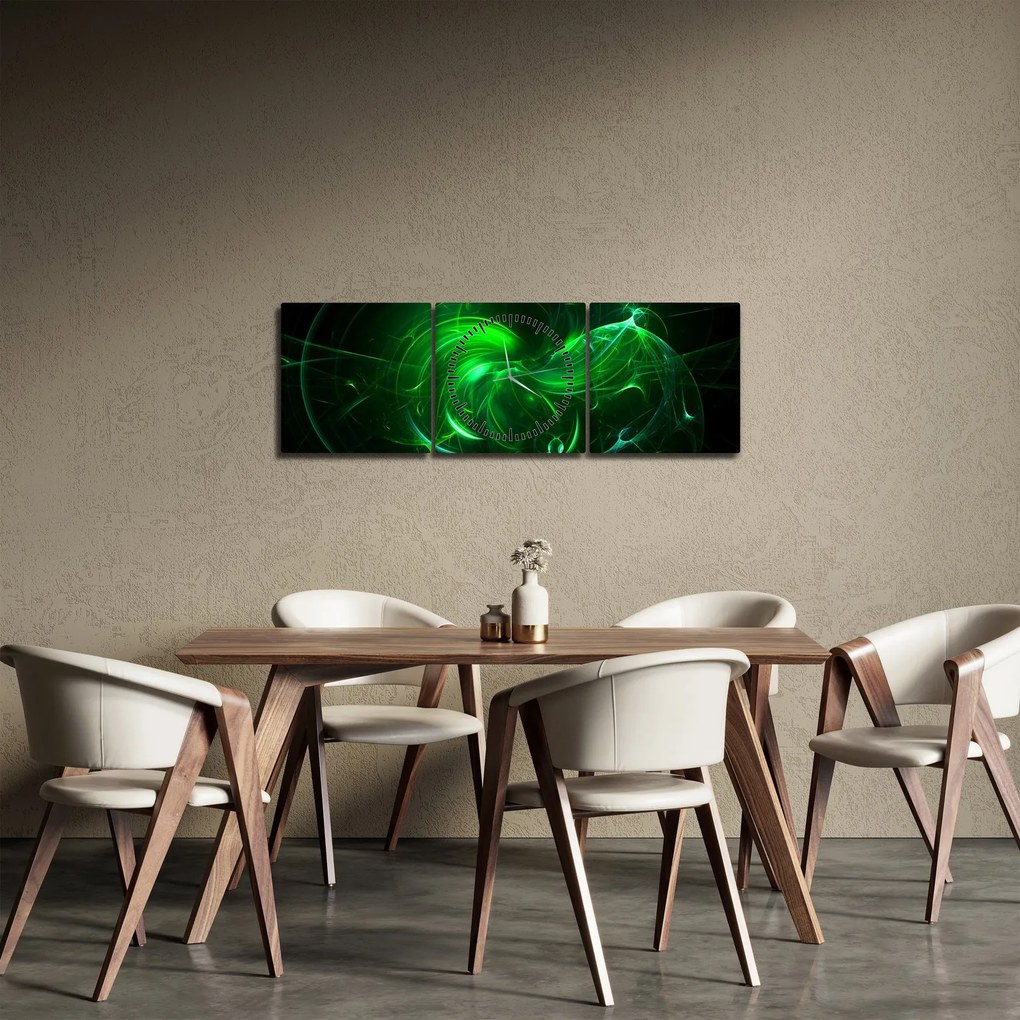 Obraz - zelená abstrakcia (s hodinami) (90x30 cm)