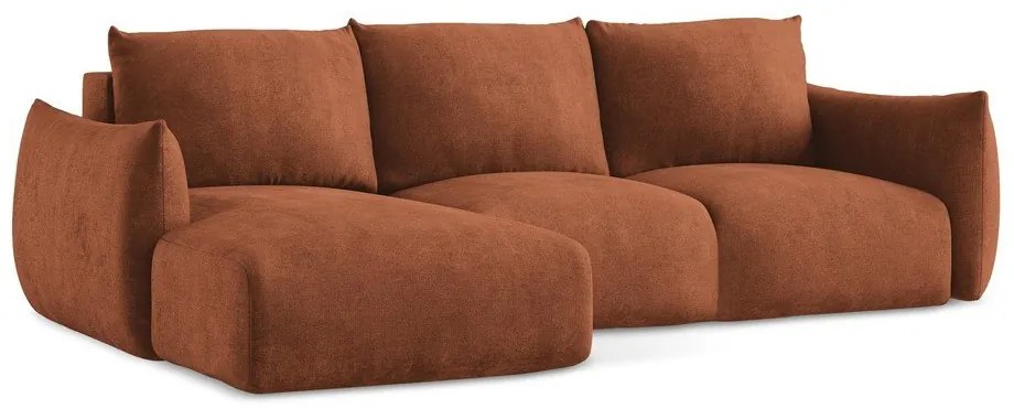 Terakotová ženilková rozkladacia rohová pohovka (ľavý roh/s leňoškou) Leila – Makamii