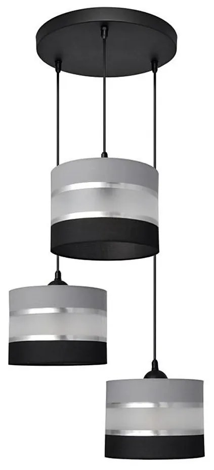 Luster na lanku HELEN 3xE27/15W/230V čierna/šedá/strieborná