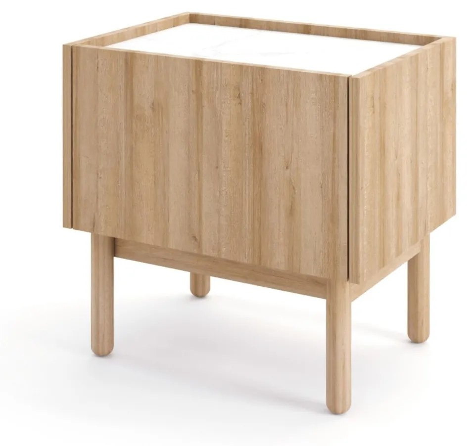 Nočný stolík Boho La 50 cm dub riviéra/biely mramor