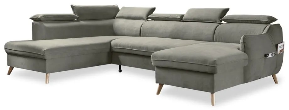 Svetlosivá zamatová rozkladacia rohová pohovka do "U" (ľavý roh) Sweet Harmony – Miuform