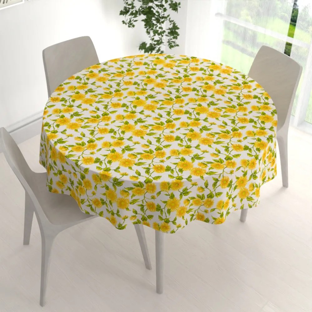 Biante Bavlnený okrúhly obrus Sandra SA-602 Slnečnice na bielom Ø 90 cm