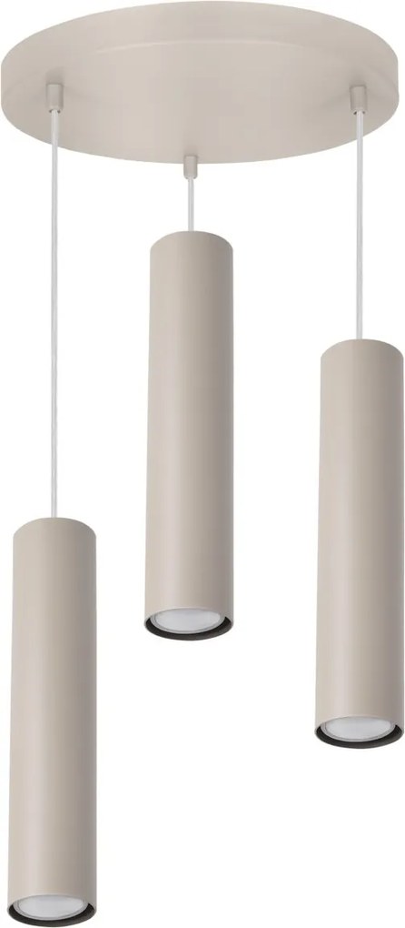 Závesné svietidlo Tuba, 3x béžové kovové tienidlo, o