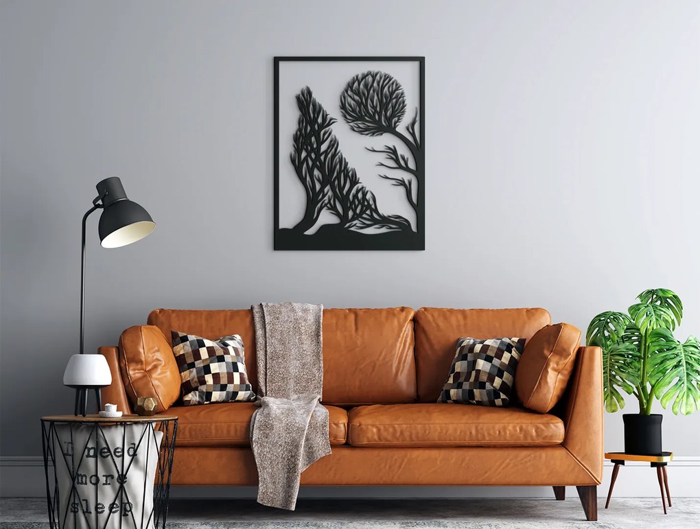drevko 3D obraz na stenu Vyjúci vlk Rozmer obrazu: 42 x 32,5 cm, Farba dekorácie: Čierna