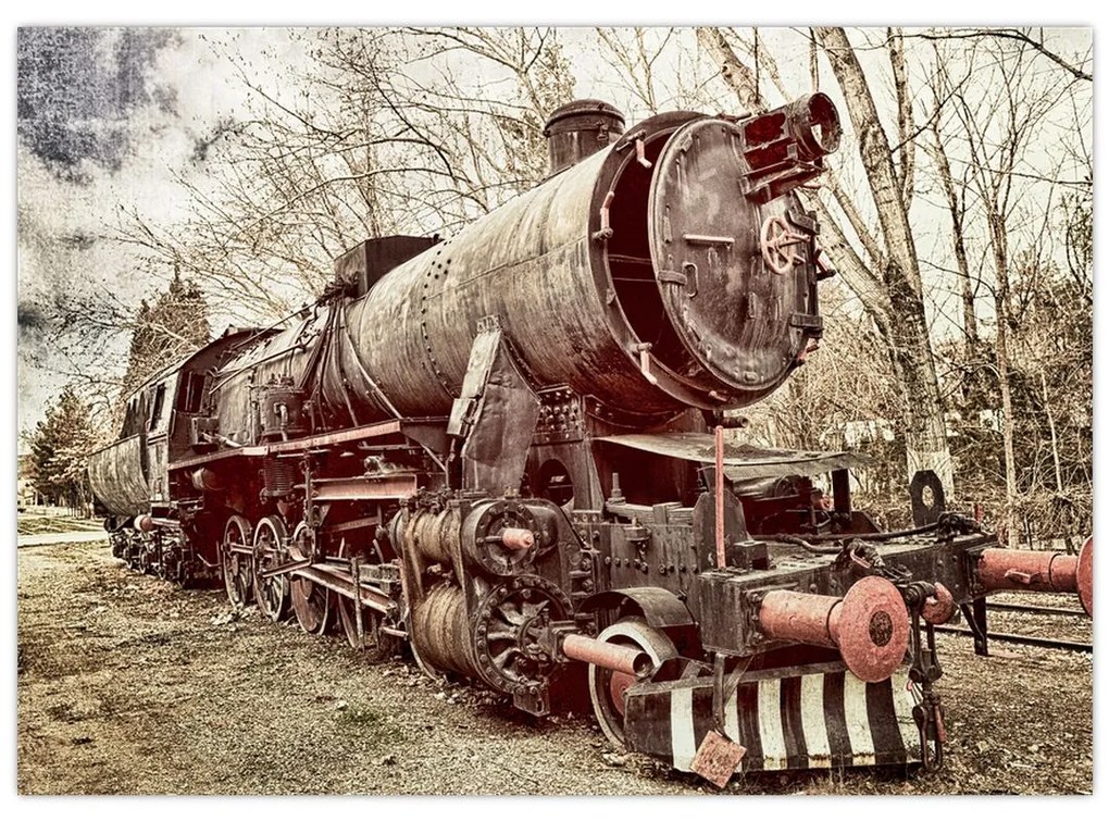 Historický sklenený obraz lokomotívy (70x50 cm)