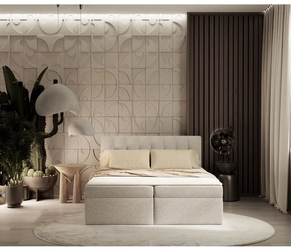 Béžová boxspring posteľ s úložným priestorom 160x200 cm Novento – Maison de Rêve