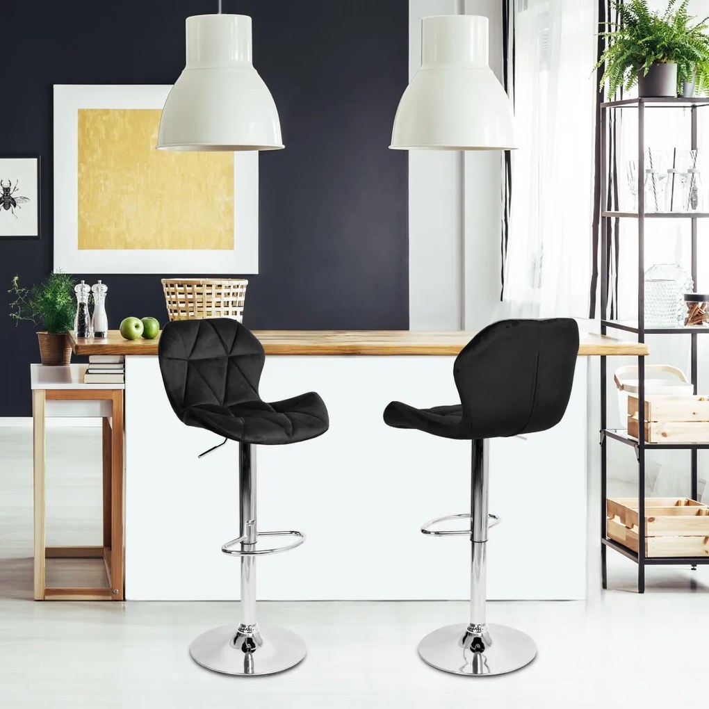 Barová stolička GORDON VELVET čierna/strieborná