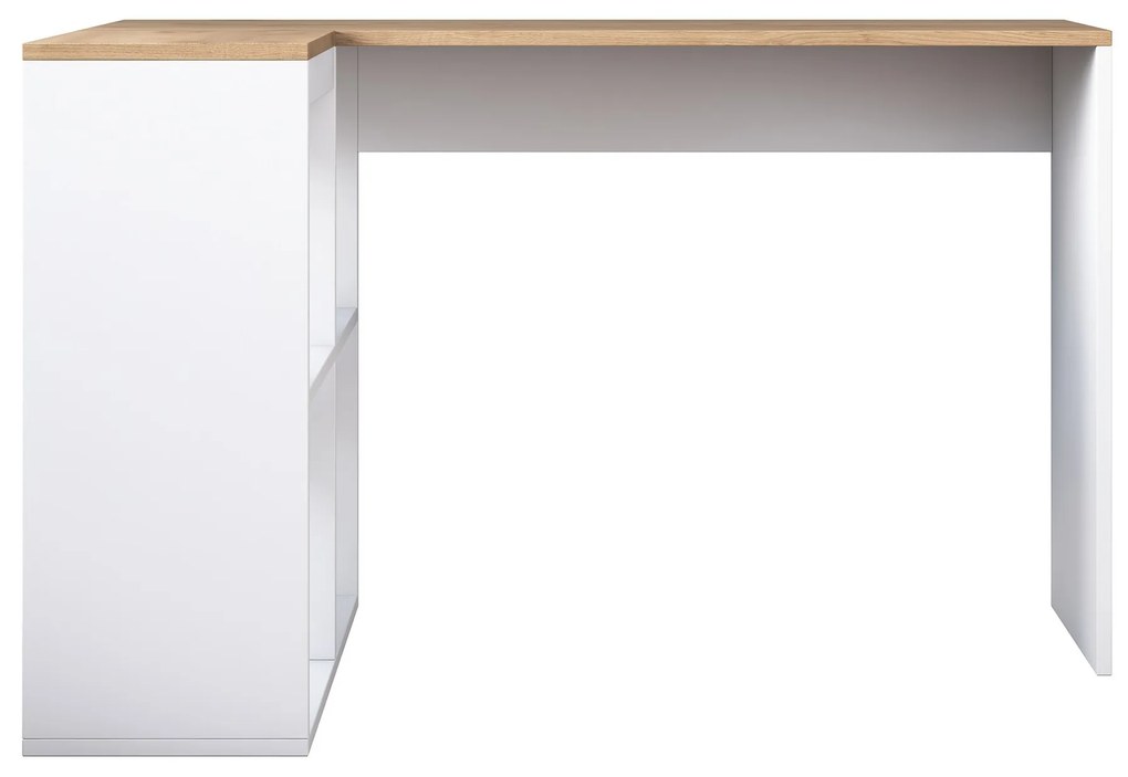 Rohový psací stůl Mario 120 cm s úložným regálem dub přírodní/bílý