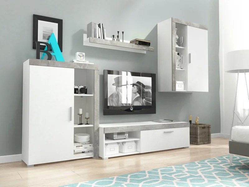 Obývacia stena Oli, biela/betón