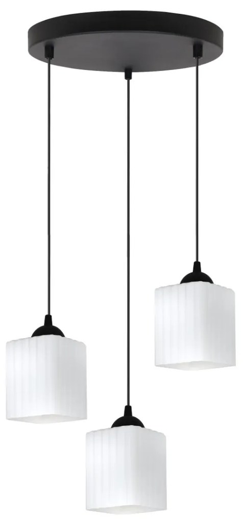 Závesné svietidlo Riffle Square, 3x biele sklenené tienidlo, b, o