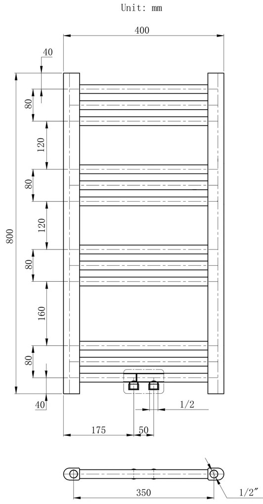 Gamma Erga Simple, vykurovacie teleso 800x400 mm, 275 W, čierna, ERG-LAV-SIMP-8040-BK