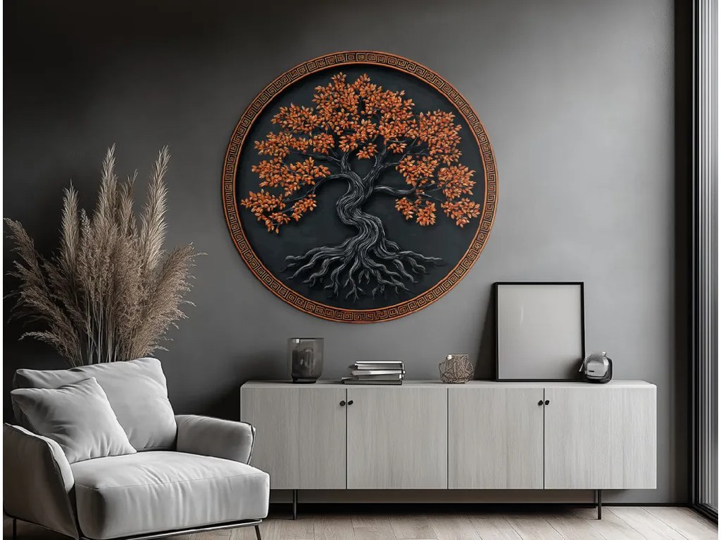 drevko |  Okrúhly Strom života Plameň  45 x 45 cm