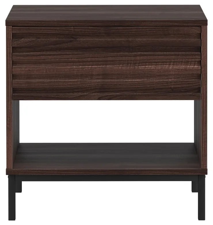 Tmavohnedý nočný stolík s doskou v dekore orechového dreva Celine – Støraa