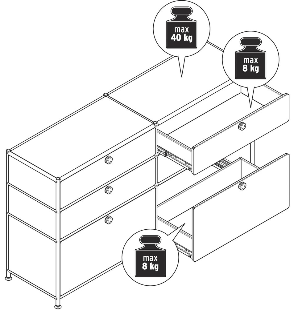 Kovová komoda »CN3« so 6 zásuvkami, sivá