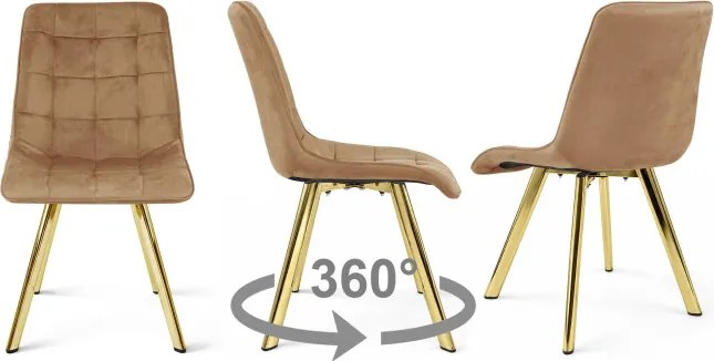 Jedálenská stolička CIEZA 360 zamatová, hnedá / zlaté nohy