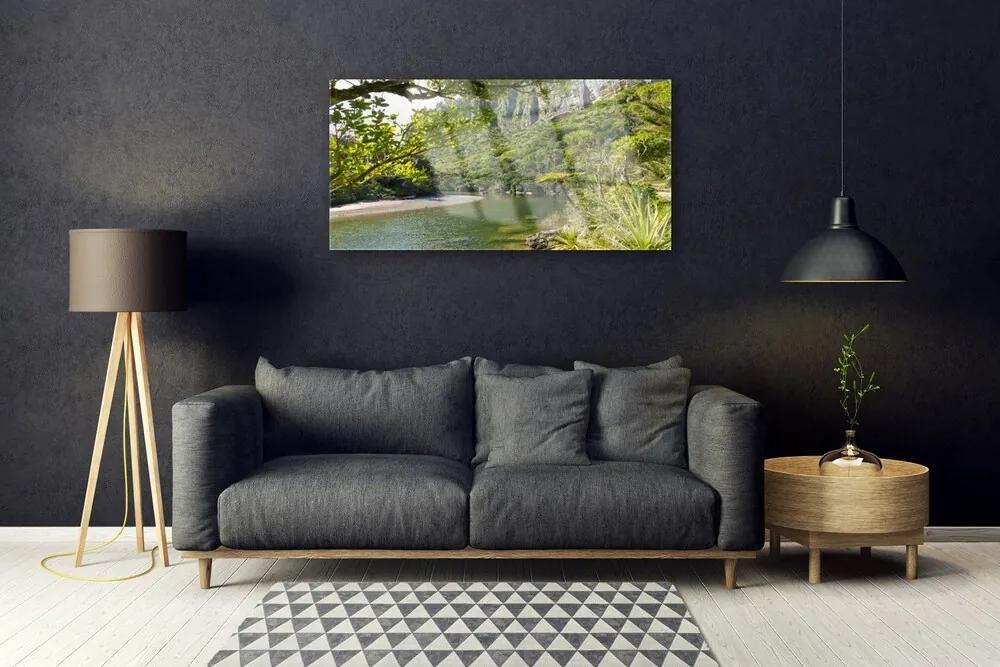 Obraz na skle Jazero príroda 125x50 cm