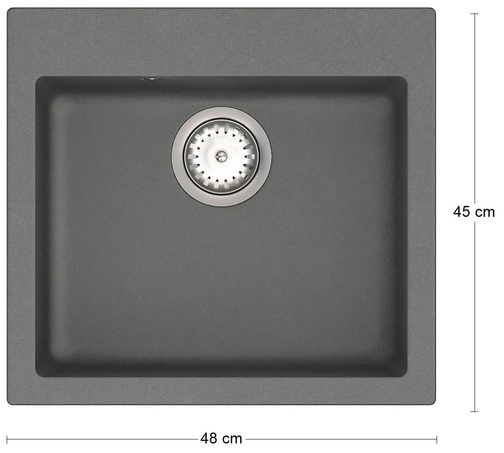 Granitový kuchynský drez so sifónom Odi ONB 01-49 48x45 cm - tmavosivá