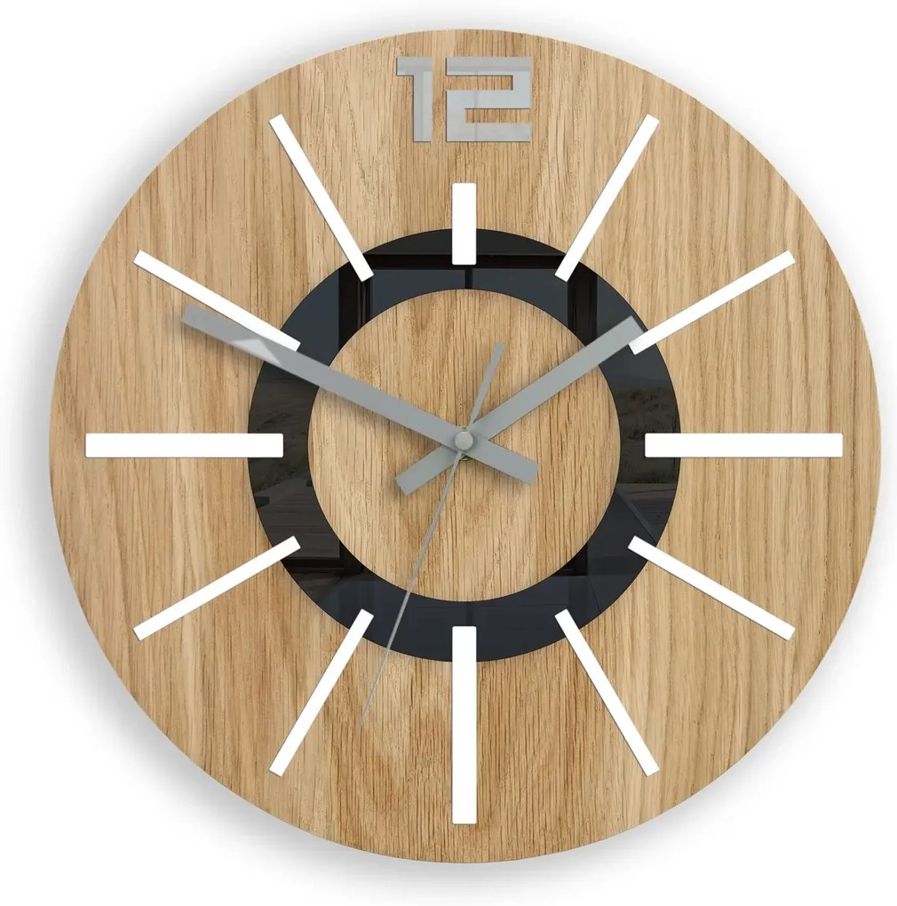 Dřevěné nástěnné hodiny Nordic 33 cm dub přírodní/bílé
