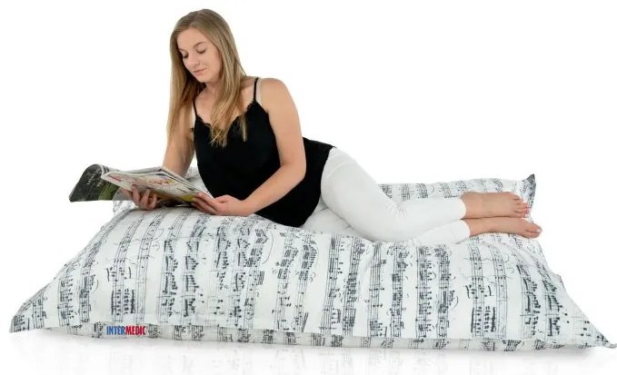 Hudobný vankúš XL/XXL – biely s motívom nôt Veľkosť: XXL