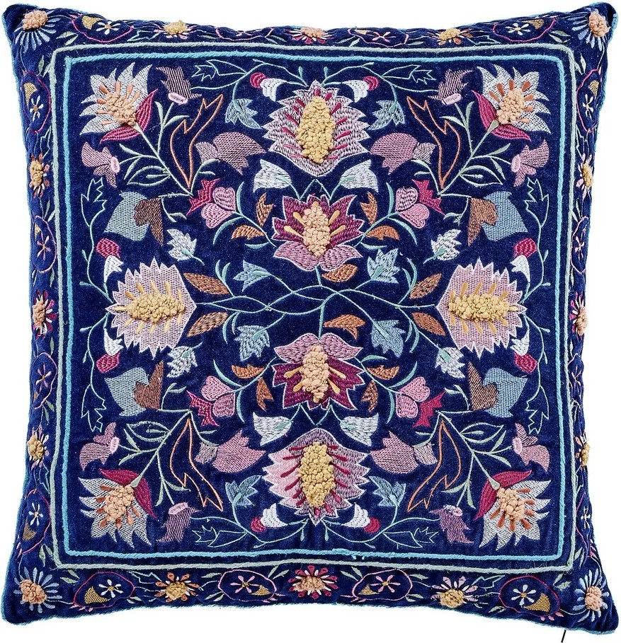 BOHEMIAN Vankúš kvety 50 x 50 cm - tm. modrá