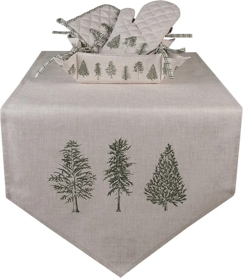 Béžový bavlnený behúň so stromčekmi Natural Pine Trees - 50*160 cm
