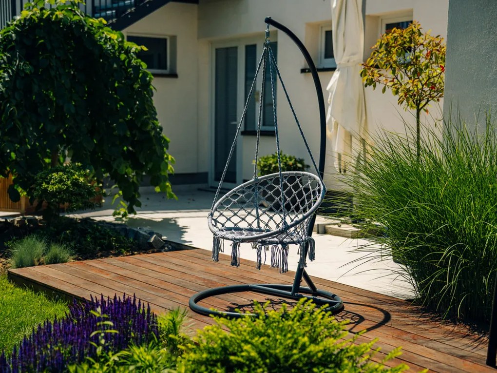 Sivé závesné kreslo KOLUMBIA so stojanom