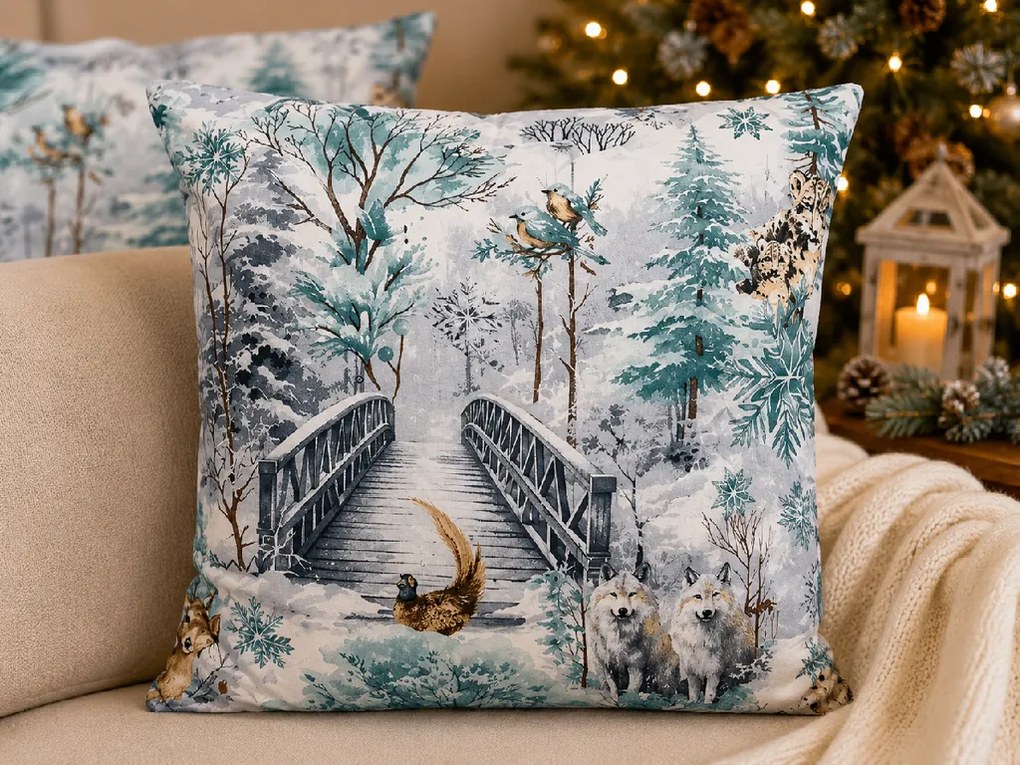 INTERMEDIC SK Vianočná obliečka na vankúš Jeleň modrý 40x40 cm