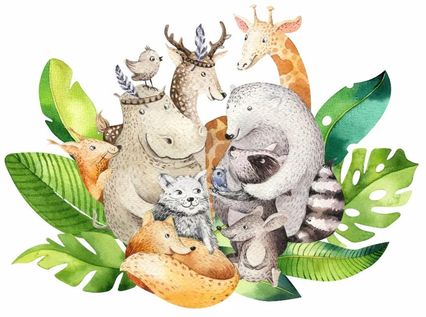 Gario Detská nálepka na stenu Forest team - hrajúce sa zvieratká Rozmery: 130 x 95 cm