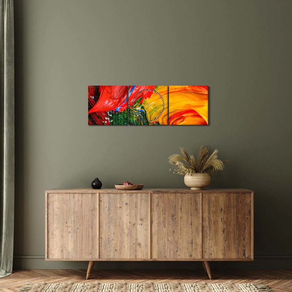 Obraz - Modrenie abstrakcie štetcom (s hodinami) (90x30 cm)