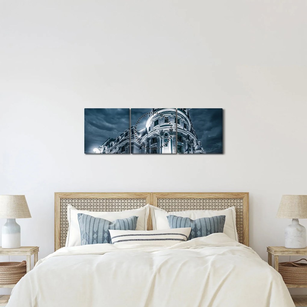 Obraz architektúry v tme (s hodinami) (90x30 cm)
