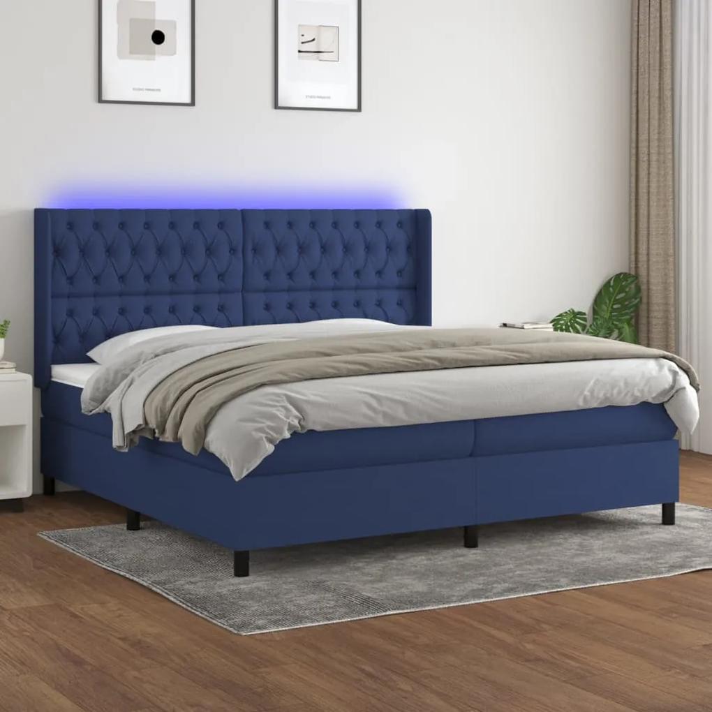 Posteľ boxsping s matracom a LED modrá 200x200 cm látka 3138587