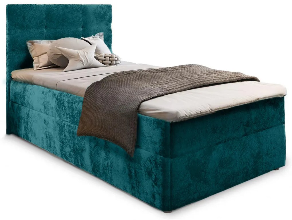 Čalúnená posteľ boxspring GLORIEN VELVET 100x200 cm tyrkysová Matrac: Matrac Bonell pružinový