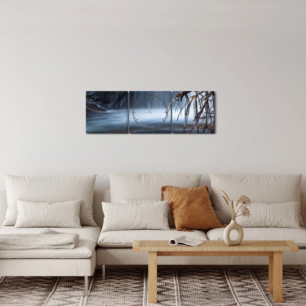 Obraz zimné lagúny (s hodinami) (90x30 cm)