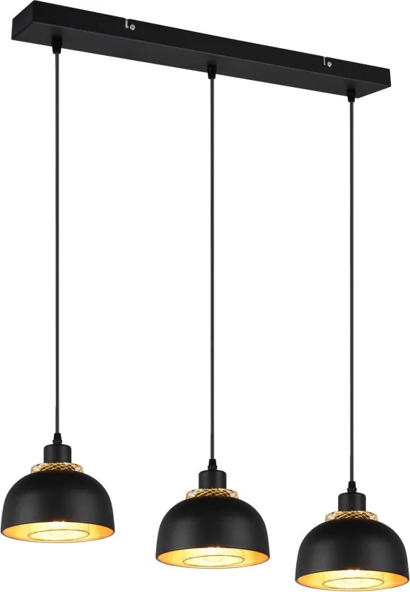 Závesné stropné osvetlenie Punch, čierno-zlatá, 3 svietidlá