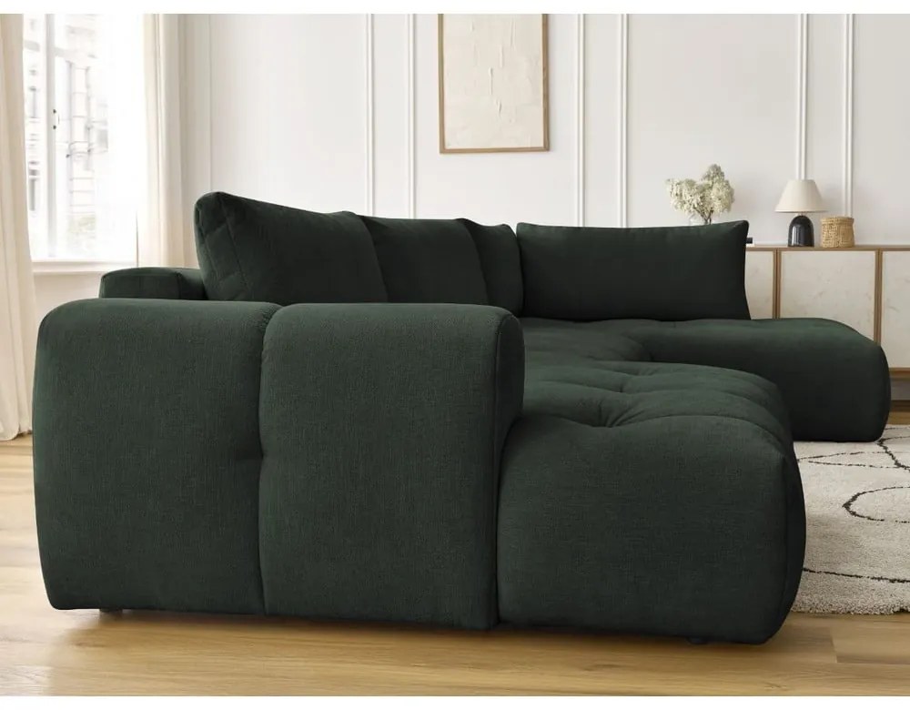 Zelená rozkladacia/s úložným priestorom rohová pohovka (pravý roh/do tvaru "U") Fuji – Bobochic Paris