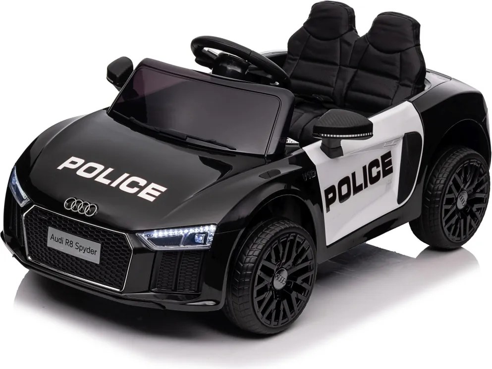 Ramiz Audi R8 Polícia na batérie pre deti + diaľkové ovládanie + EVA + pomalý štart + MP3 LED