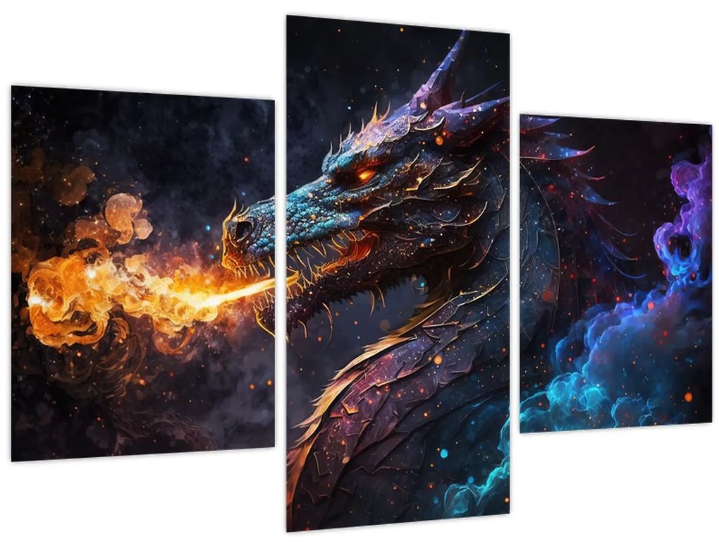 Obraz - Drak pľuvajúce plamene (90x60 cm)