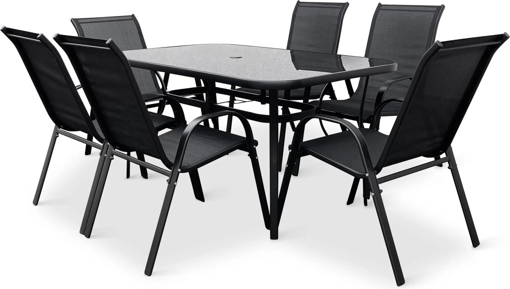 Noela Záhradný jedálenský set Klaudia čierny + 6x kovová stolička Ramada