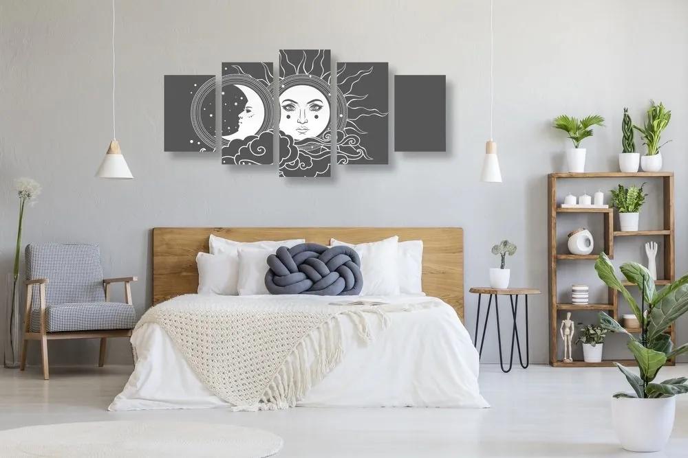 5-dielny obraz čiernobiela harmónia slnka a mesiaca - 200x100