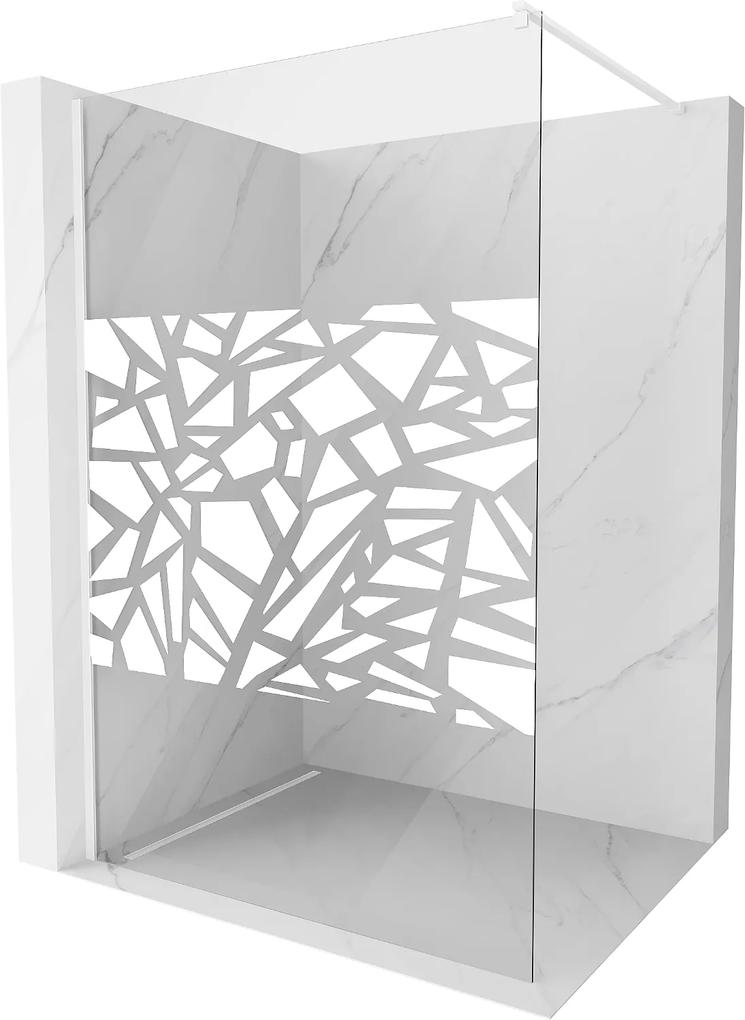 Mexen Kioto, Walk-In sprchová zástena 110 x 200 cm, 8mm sklo číre/biely vzor, biely profil, 800-110-101-20-85