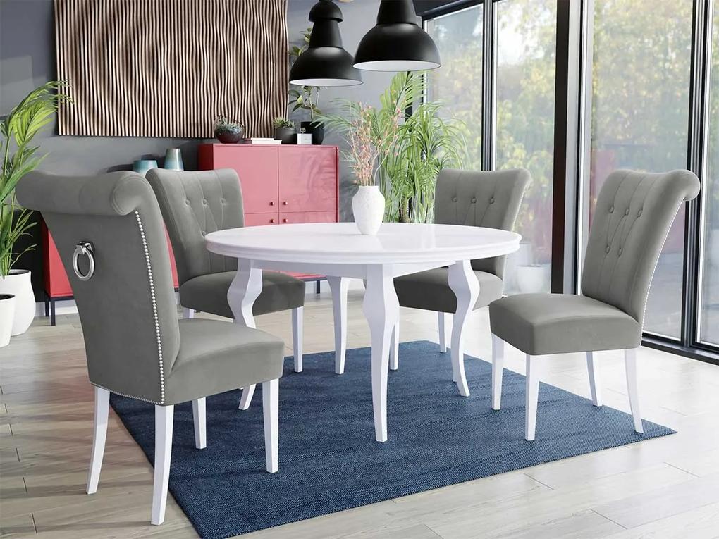 Stôl Julia FI 120 so 4 stoličkami ST65, Farby: biela, Farby: chrom, Farby:: biely lesk, Potah: Magic Velvet 2217