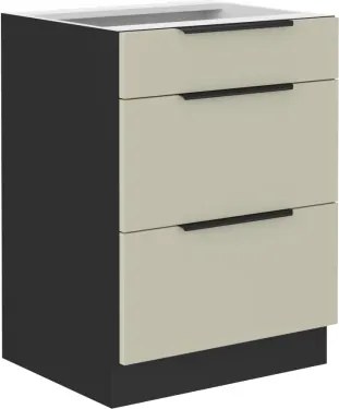 Dolná zásuvková kuchynská skrinka Arona, 60 cm, kašmírová/čierna%