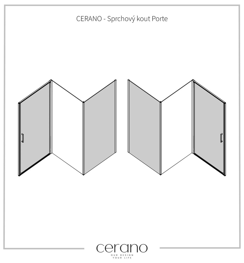 CERANO - Sprchovací kút Porte Ľ/P - 8 mm - čierna matná, grafitové sklo - 90x80 cm - krídlový, CER-CER-8050BD7494